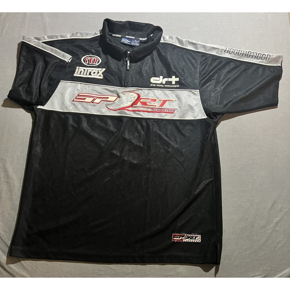 South Pole Team Racing Polo Shirt XL Black 1/4 Zip Color Block Short Sleeve